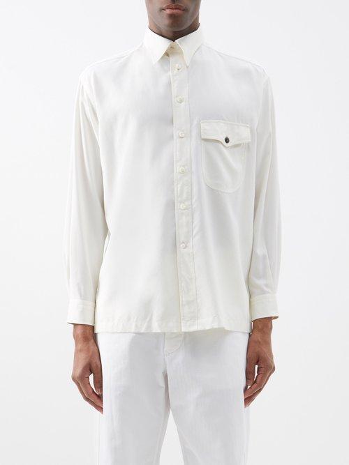L.e.j - Patch-pocket Silk-canvas Shirt - Mens - Beige