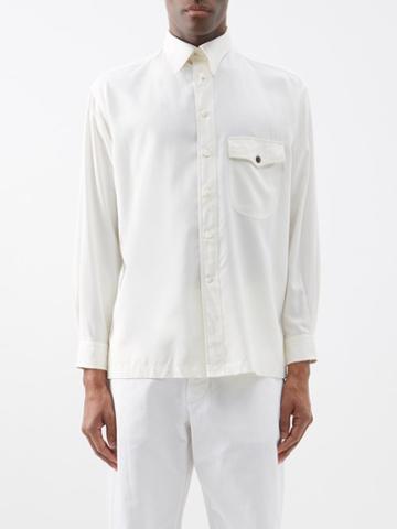 L.e.j - Patch-pocket Silk-canvas Shirt - Mens - Beige
