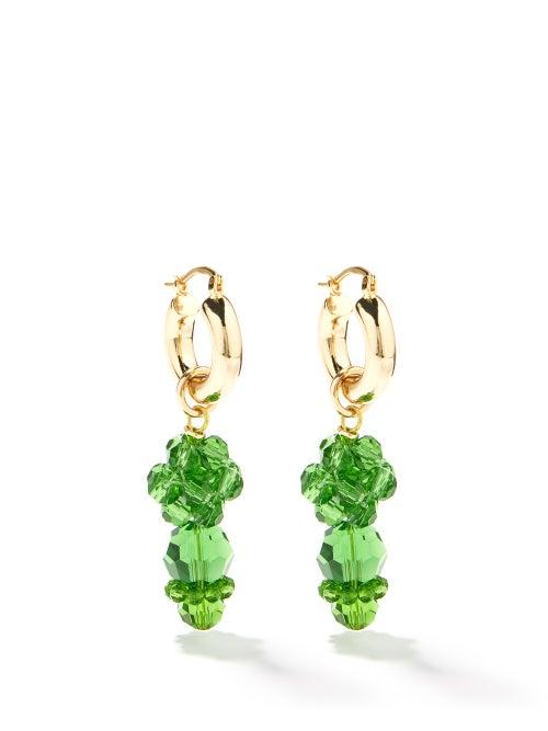 Shrimps - Mina Beaded-drop Hoop Earrings - Womens - Green Gold