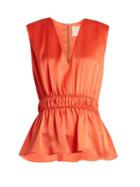 Matchesfashion.com Roksanda - Niah Gathered Silk Satin Top - Womens - Red