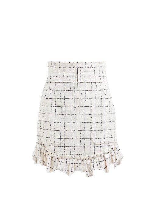 Matchesfashion.com Rebecca Taylor - Ruffle Hem Cotton Blend Tweed Boucl Skirt - Womens - Ivory