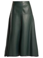 Matchesfashion.com Fendi - Panelled Leather Midi Skirt - Womens - Dark Green