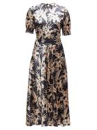 Matchesfashion.com Altuzarra - Adeline Floral Print Charmeuse Midi Dress - Womens - Black Multi