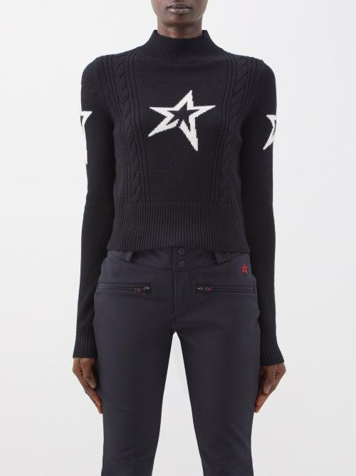 Perfect Moment Ski - Star-jacquard Cable-knit Merino Sweater - Womens - Black