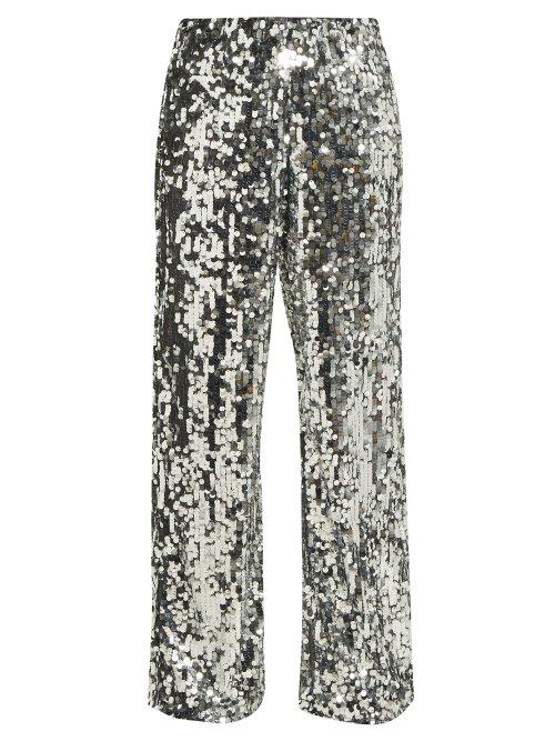 Matchesfashion.com Mm6 Maison Margiela - Sequined Mesh Wide Leg Trousers - Womens - Silver