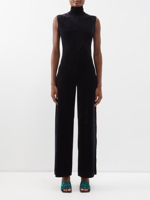 Norma Kamali - High-neck Velvet Sleeveless Jumpsuit - Womens - Black