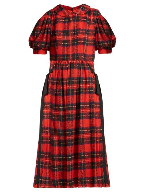 Matchesfashion.com Simone Rocha - Tartan Georgette Midi Dress - Womens - Red