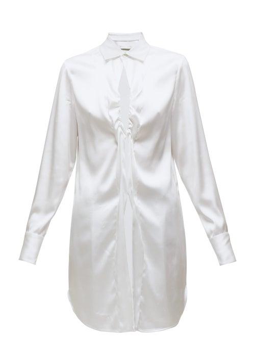 Matchesfashion.com Bottega Veneta - Ruched Satin Shirt - Womens - White