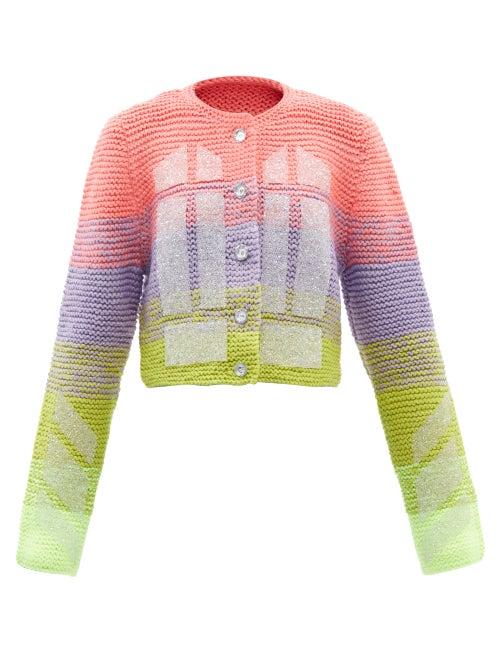 Germanier - Upcycled-beaded Striped Cardigan - Womens - Pink Multi