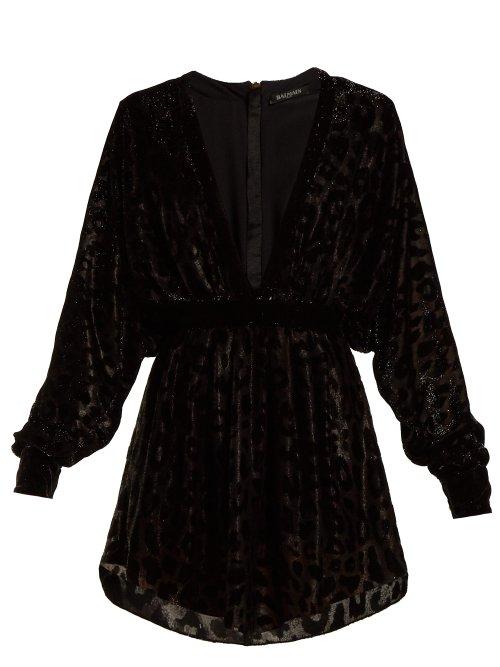 Matchesfashion.com Balmain - Batwing Sleeved Fil Coup Velvet Mini Dress - Womens - Black