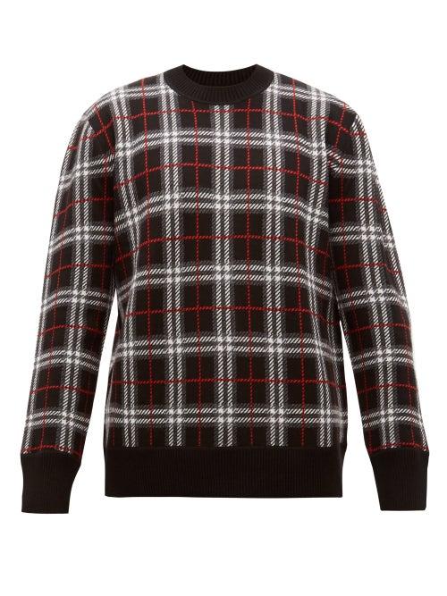 Matchesfashion.com Burberry - Fletcher Checked Wool Blend Sweater - Mens - Black