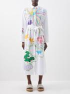 Kilometre Paris - Take Me To Space Embroidered Cotton Shirt Dress - Womens - White Multi