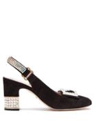 Matchesfashion.com Gucci - Madelyn Crystal Embellished Suede Slingback Pumps - Womens - Black
