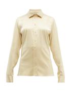 Matchesfashion.com Bottega Veneta - Point Collar Silk Blend Charmeuse Shirt - Womens - Cream