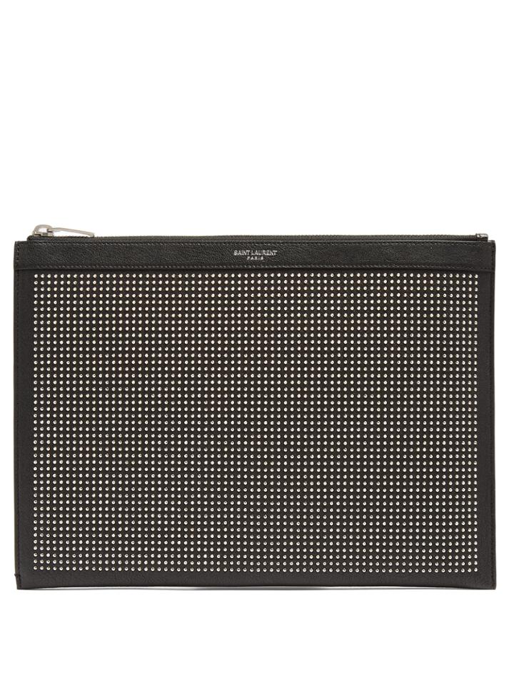 Saint Laurent Stud-embellished Leather Pouch