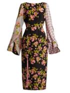 Matchesfashion.com Natasha Zinko - Floral Houndstooth Silk Midi Dress - Womens - Pink Multi