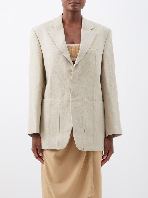 Jacquemus - Oversized Linen Blazer - Womens - Dark Beige