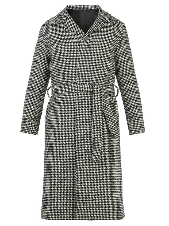 Ami Single-breasted Hound's-tooth Wool-blend Coat