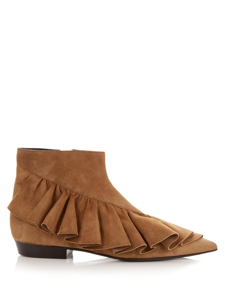 Jw Anderson Ruffled Suede Ankle Boots