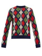 Matchesfashion.com Gucci - Argyle And Gg-jacquard Wool Sweater - Mens - Multi