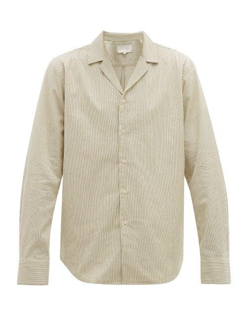 Matchesfashion.com Arj - Jaques Cuban Collar Striped Cotton Poplin Shirt - Mens - Beige Multi
