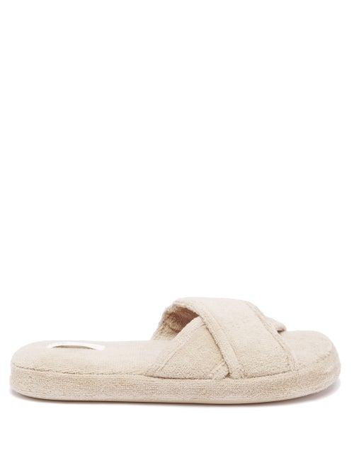 Ladies Shoes Skin - Kyoto Crossover-strap Organic-cotton Terry Slides - Womens - Beige