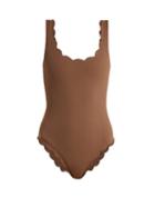Matchesfashion.com Marysia - Palm Springs Scallop Edge Swimsuit - Womens - Brown