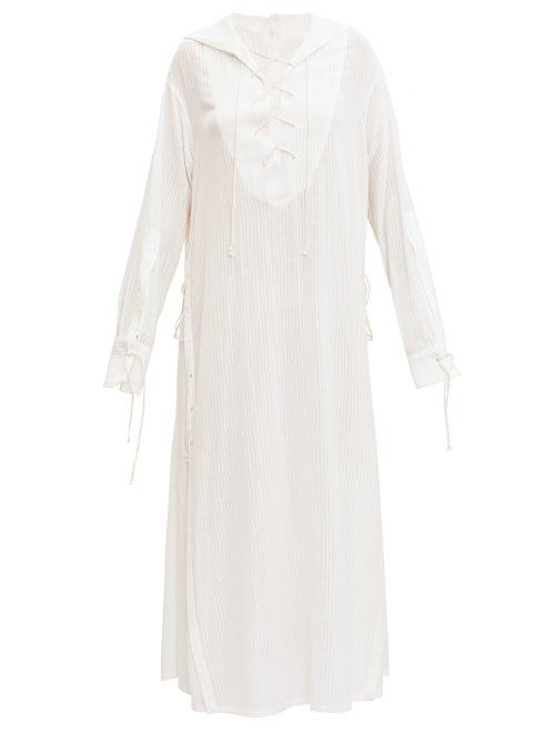Matchesfashion.com Ann Demeulemeester - Sailor-collar Laced Gauze Shirt Dress - Womens - White