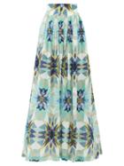 Matchesfashion.com Le Sirenuse, Positano - New Jane Diamond-print Cotton Midi Skirt - Womens - Blue Print