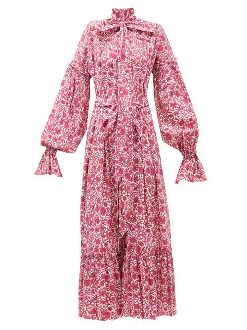 Matchesfashion.com The Vampire's Wife - The Kaftan Liberty-print Cotton Dress - Womens - Pink White