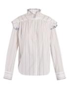 Matchesfashion.com Bliss And Mischief - Blanket Stitch Striped Cotton Shirt - Womens - White Multi