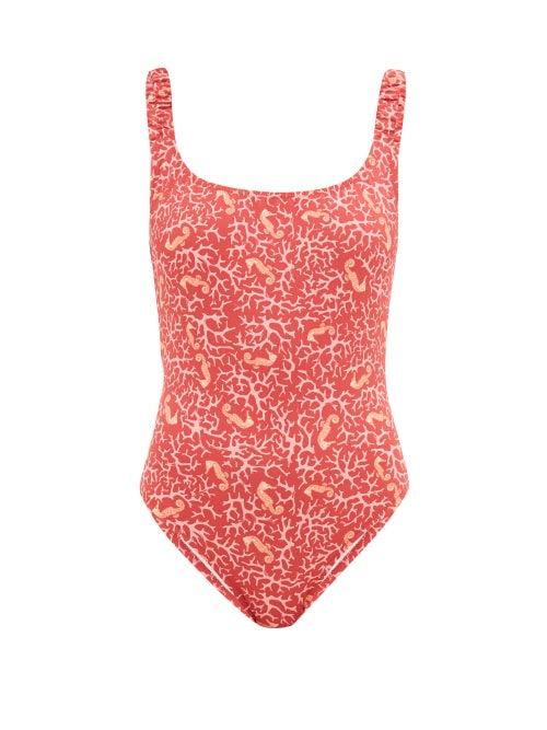 Matchesfashion.com Fisch - Select Ruched-strap Seahorse-print Swimsuit - Womens - Pink Print