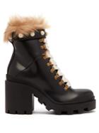 Gucci Shearling-trimmed Leather Ankle Boots