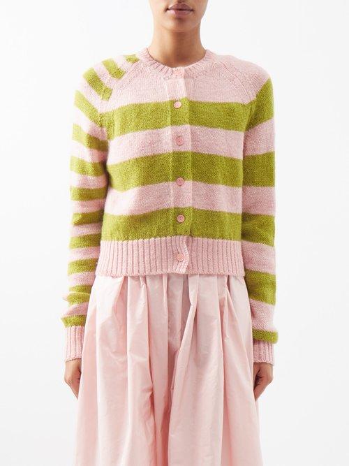 Molly Goddard - Teresa Striped Lambswool Cardigan - Womens - Pink Green