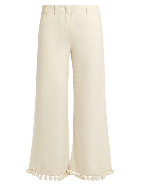 Matchesfashion.com Figue - Matador Pompom Cropped Silk Twill Trousers - Womens - Nude