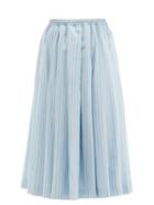 Matchesfashion.com Zanini - Reversible Pleated & Striped Silk Midi Skirt - Womens - Blue Stripe