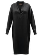 Albus Lumen - V-neck Silk-satin Kaftan - Womens - Black