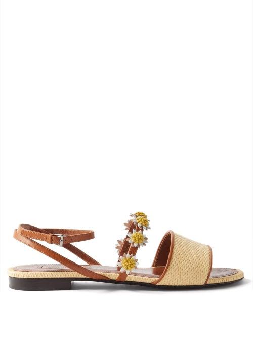 Fabrizio Viti - Bea Raffia And Leather Flat Sandals - Womens - Beige