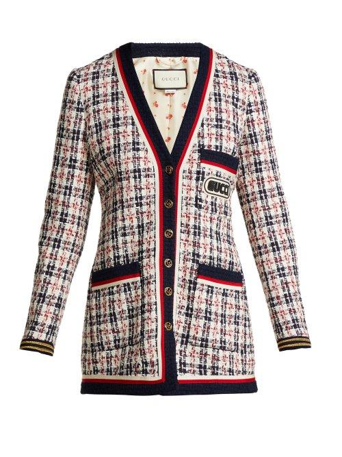 Matchesfashion.com Gucci - Logo Appliqu Tweed Cardigan - Womens - White Multi