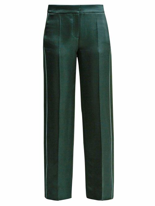 Matchesfashion.com Peter Pilotto - Side Stripe Satin Trousers - Womens - Green