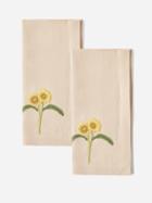 Bernadette - Set Of Two Sunflower Embroidered Linen Napkins - Womens - Beige Multi