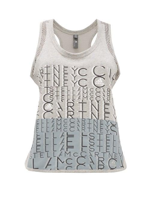 Matchesfashion.com Adidas By Stella Mccartney - Logo Print Mesh Back Tank Top - Womens - Grey