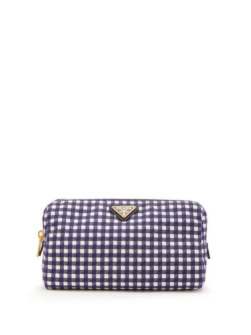 Matchesfashion.com Prada - Gingham Cotton Make Up Bag - Womens - Navy