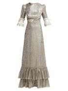 Matchesfashion.com The Vampire's Wife - Veneration Ruffle Trimmed Silk Blend Dress - Womens - Silver Multi