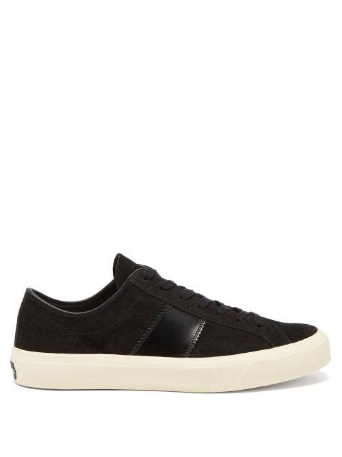 Mens Shoes Tom Ford - Cambridge Leather-trim Suede Trainers - Mens - Black White