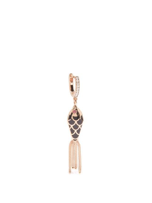 Selim Mouzannar - Fish For Love Diamond & 18kt Gold Single Earring - Womens - Black Multi