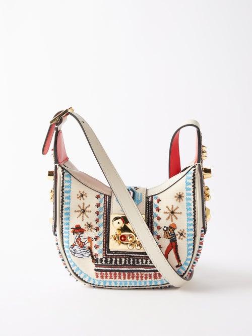 Christian Louboutin - Carasky Loubi Mini Embroidered Shoulder Bag - Womens - Beige Multi