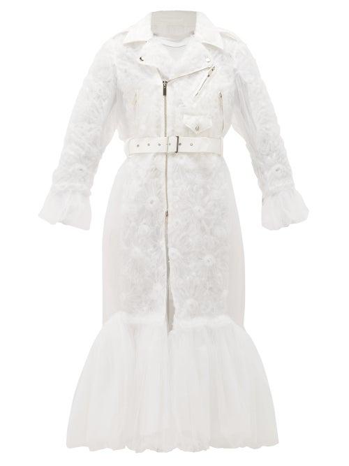 Matchesfashion.com Noir Kei Ninomiya - Peplum-hem Floral-appliqu Tulle Coat - Womens - White