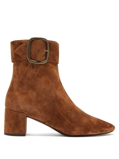 Matchesfashion.com Saint Laurent - Joplin Suede Buckle Ankle Boots - Womens - Tan