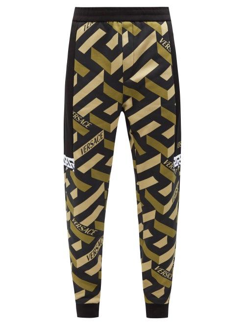Versace - La Greca-print Jersey Track Pants - Mens - Green Multi